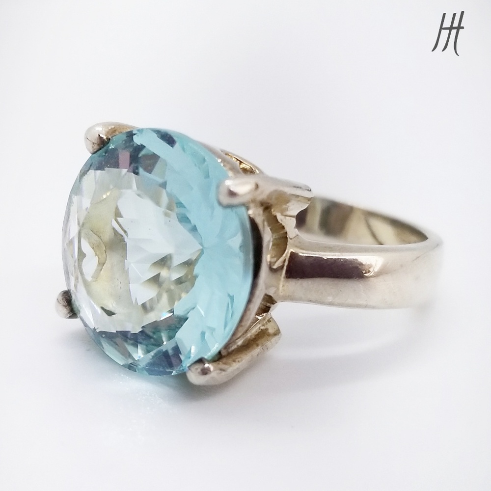 Sterling Silver 925 Aquamarine CZ Ring SZ 6.5